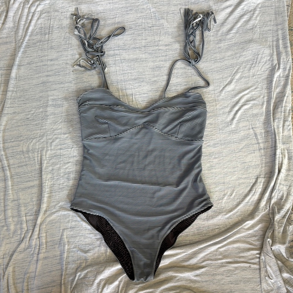 Acacia Swimwear Gray Striped One Piece
